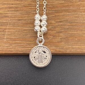 Necklace 925 Sterling Silver Saint Benedict Medal Pendant And Chain Handmade Pla